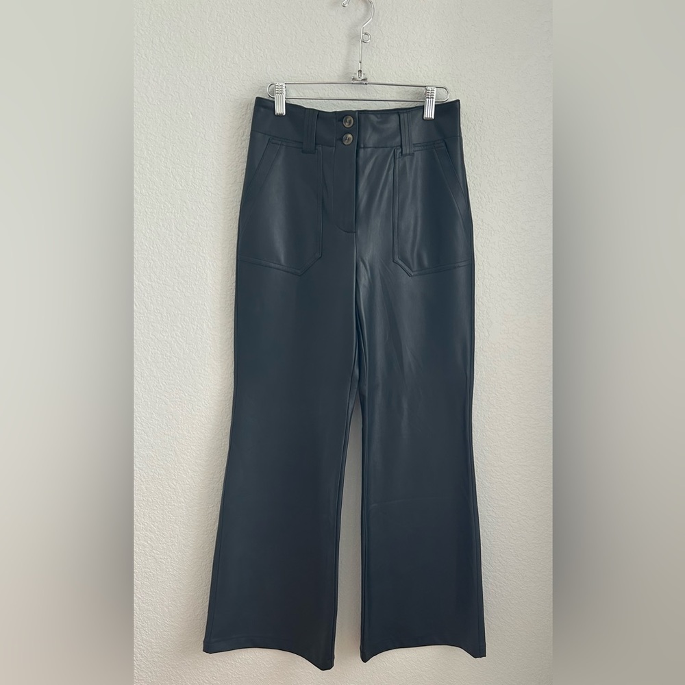 Maeve black faux leather wide leg pants